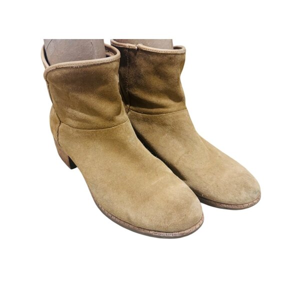 UGG Western Ankle Boots Cowgirl Tan Suede Round Toe Block Heel Casual Shoe Boho - Picture 3 of 15